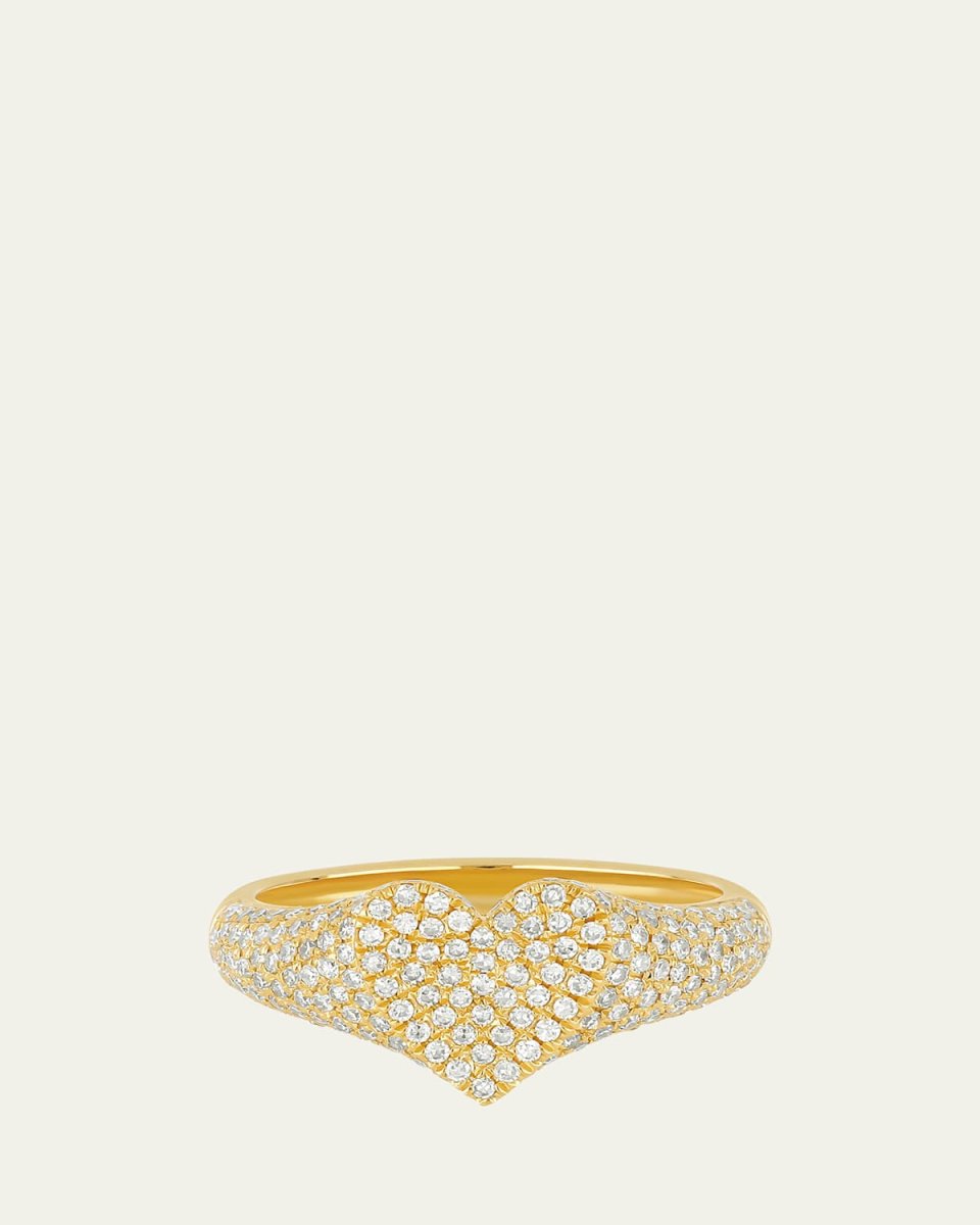14K Yellow Gold Diamond Heart Signet Ring